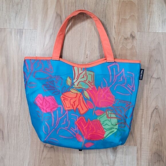 💜Pink, Orange, & Teal Tropical Floral Print Reversible Tote - Picture 2 of 7